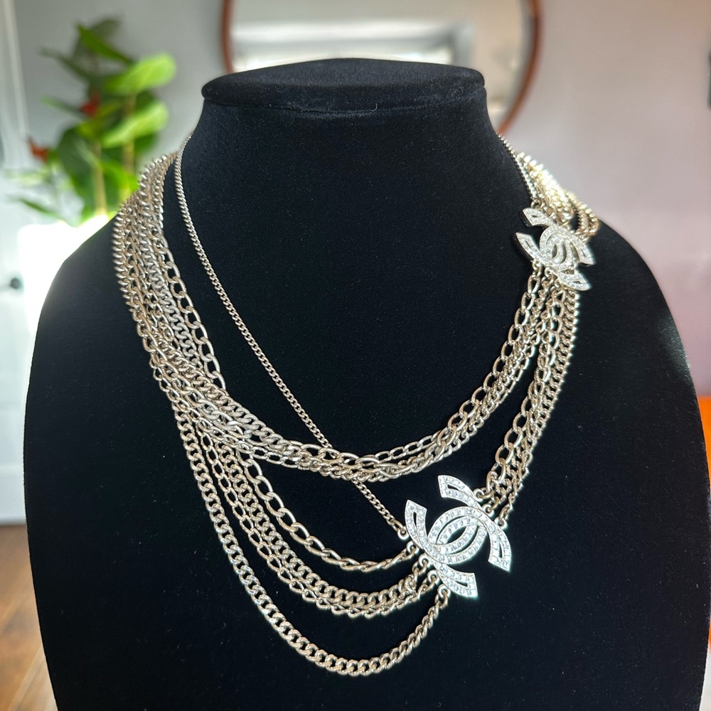 Chanel CC Strass Multistrand Double Loop Necklace in Gold